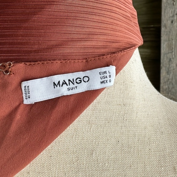 Mango Suit Shiny Burnt Orange Ribbed Flowy Layered Maxi Dress - Picture 6 of 10